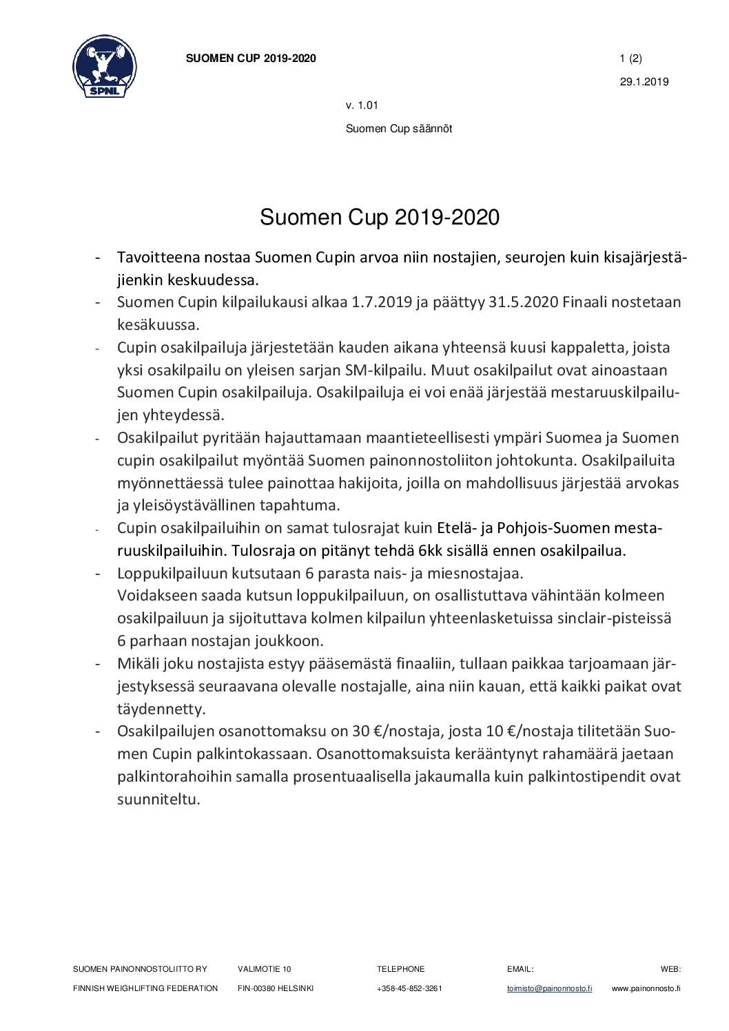 Suomen Cup 2019-2020 säännöt - Painonnostoliitto